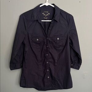 Sonoma Navy Snap Front Shirt SZ Medium 3/4 sleeve Classic Business Casual Office